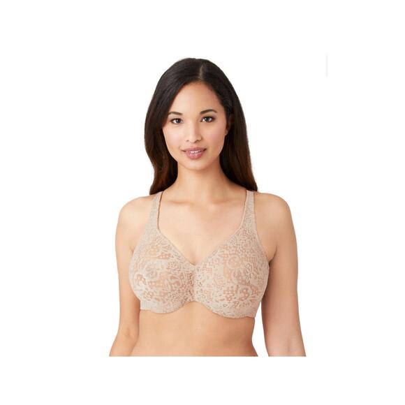 Wacoal Halo Lace Full Figure Underwire Bra Toast Beige Sz 40DD New - Picture 1 of 7
